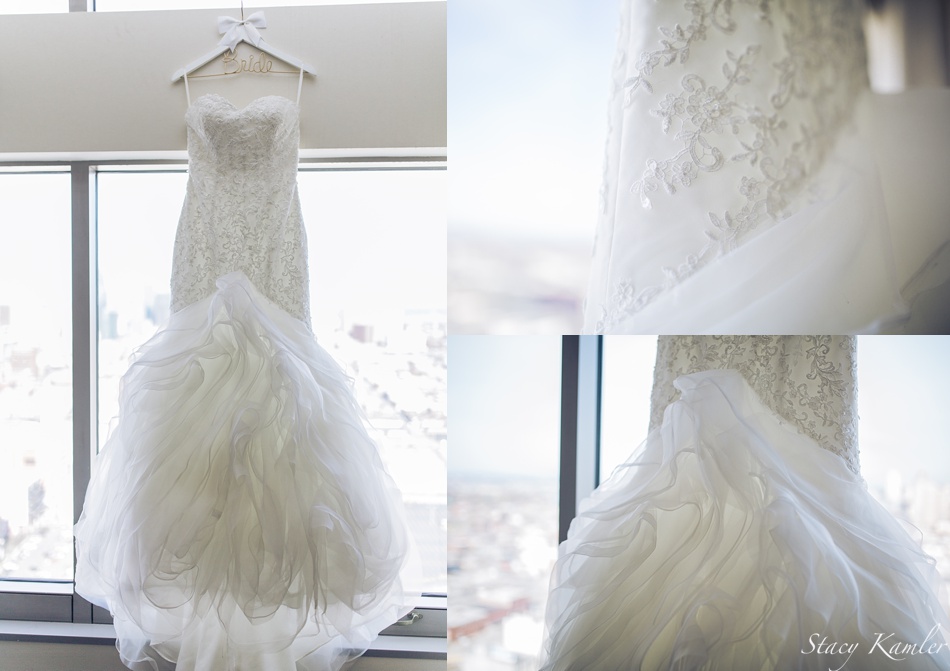 Wedding Dress Details with Kansas City Skyline