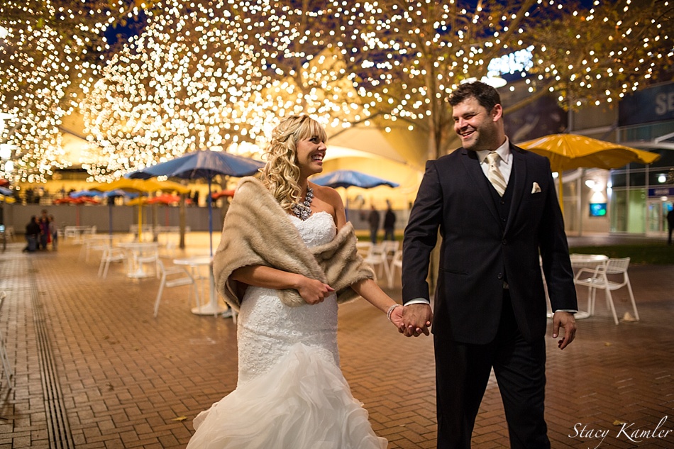 Bride and Groom at Crown Center in Kansas City