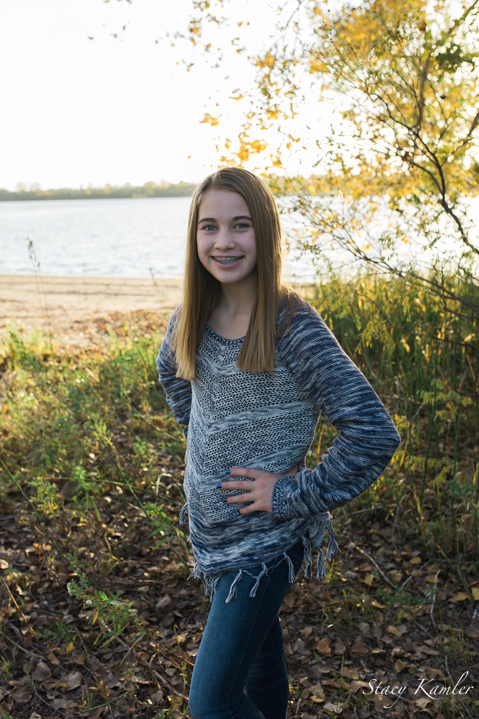 Beautiful teenager portraits by the lake at Golden Hour