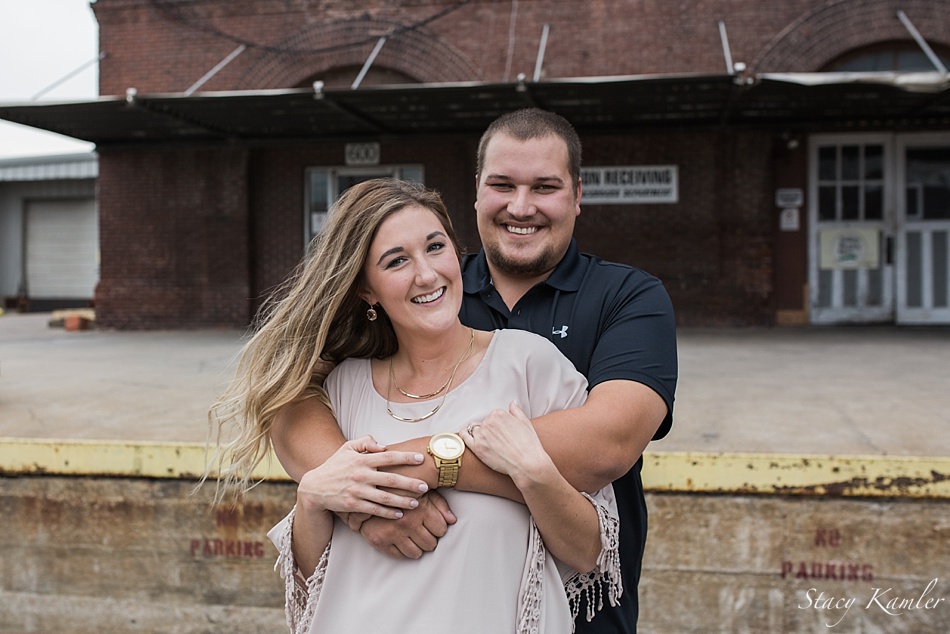 Bride wearing a Blush top for Engagement photos downtown
