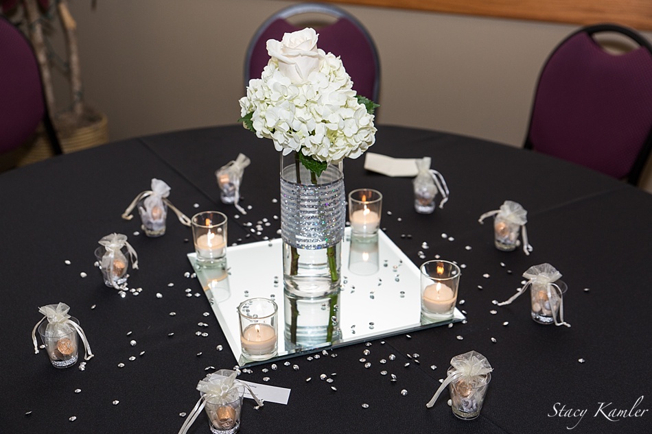 Pearl table decorations with candles