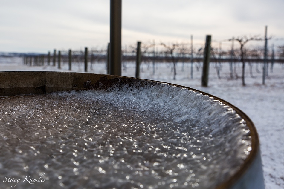 Wine barrel with ice