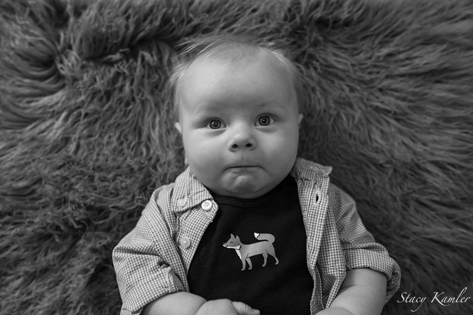 little 4 month old boy with a fox shirt