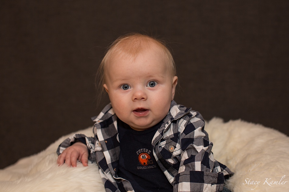 Nebraska Portrait Photographer - 5 months old in plaid shirt