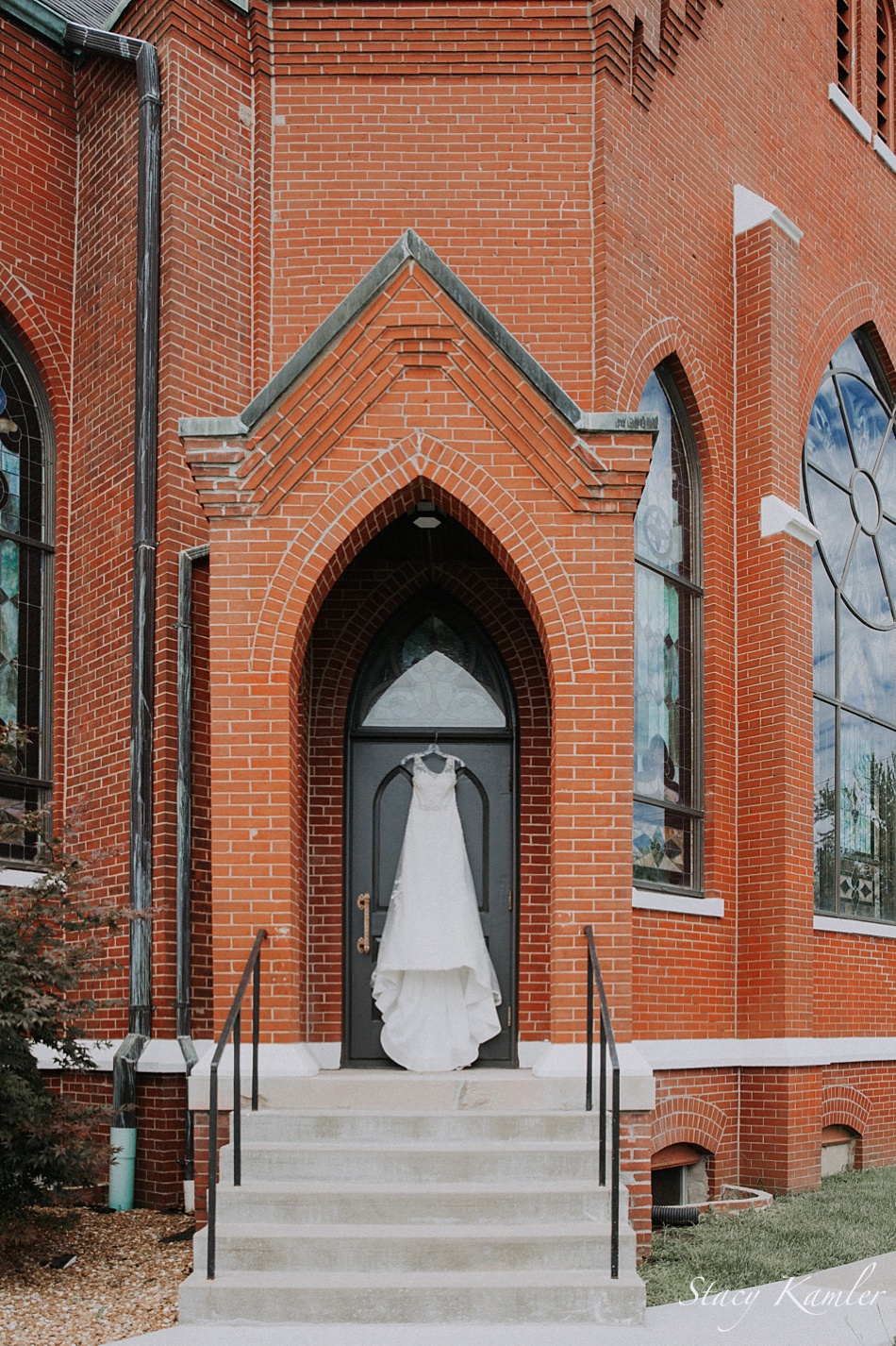 Wedding Dress hanging outside of the Church