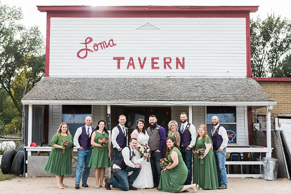 Bridal party in front of the Loma Tavern