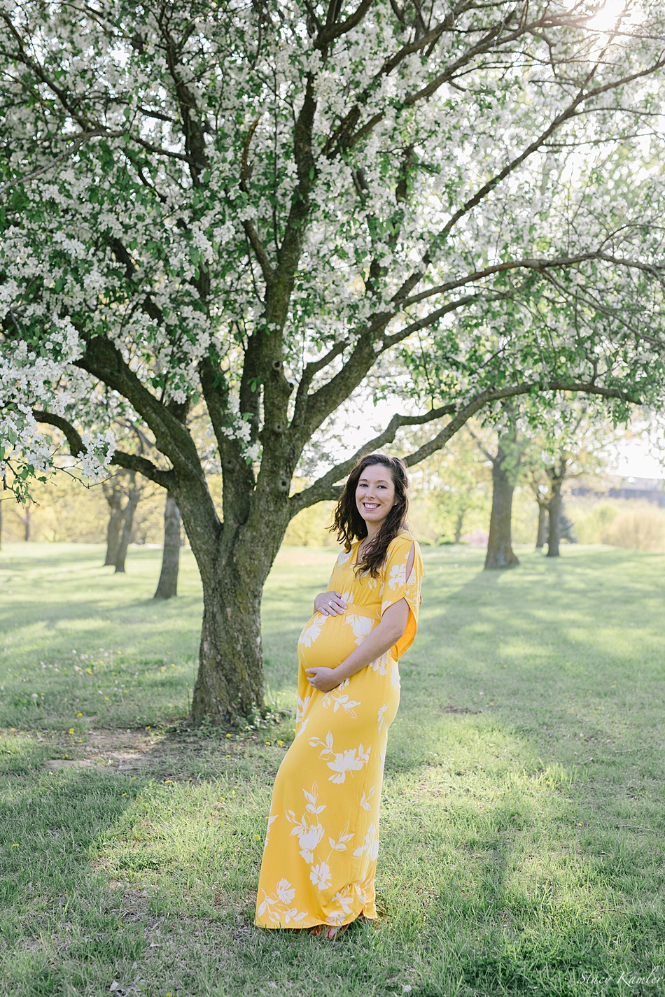 Maternity Session with White Flower Trees