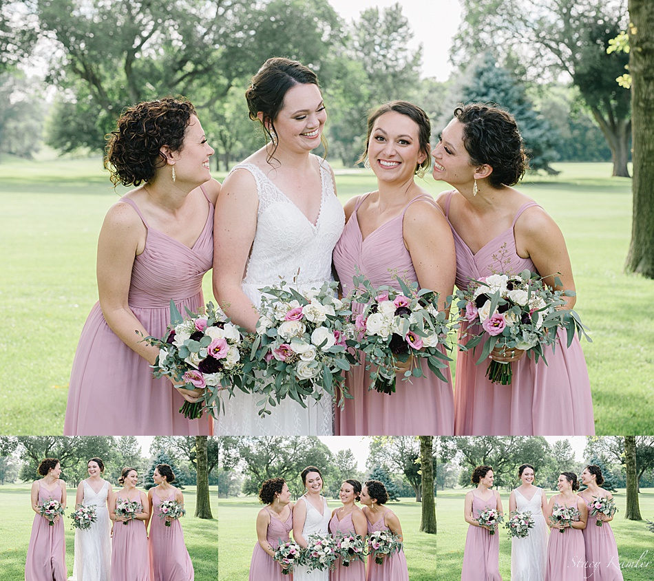 Bridesmaids in dusty pink dresses at the York Country Club