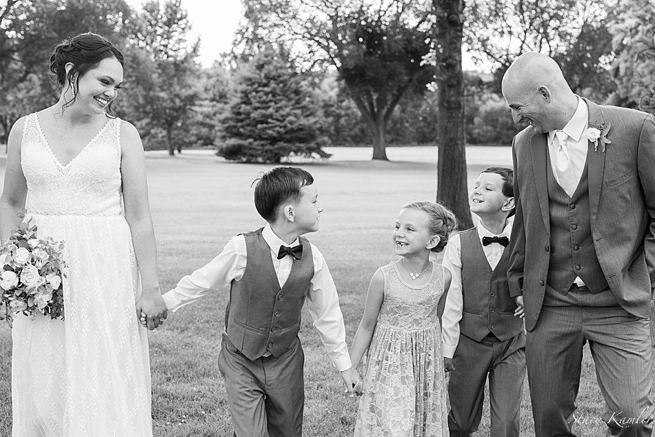 Family photos of bride and groom and children