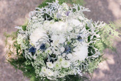 Bride's bouquet of white, green and purple