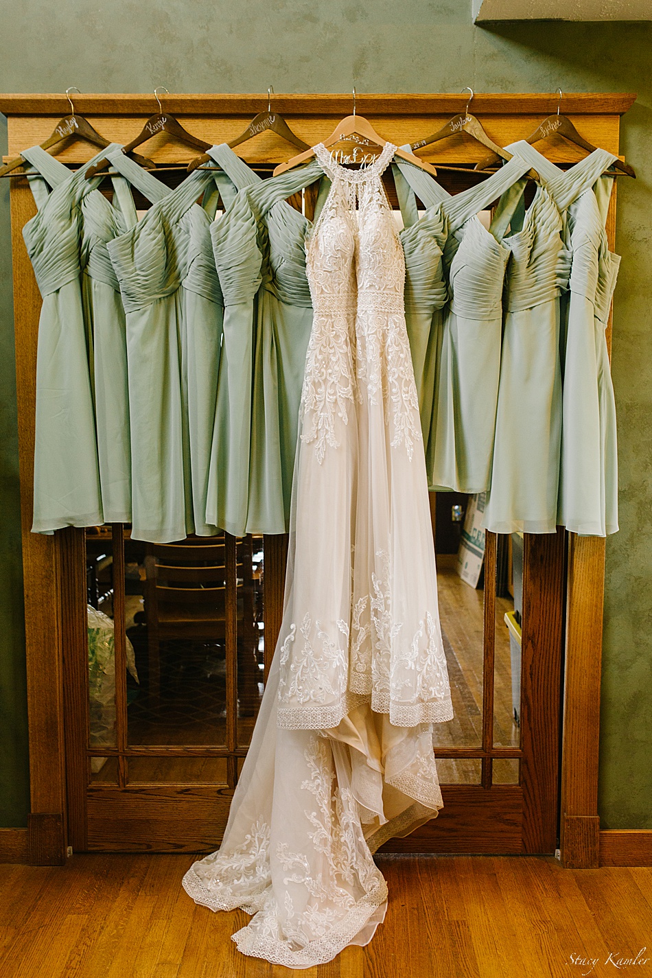 Bride and Bridesmaid Dresses hanging up