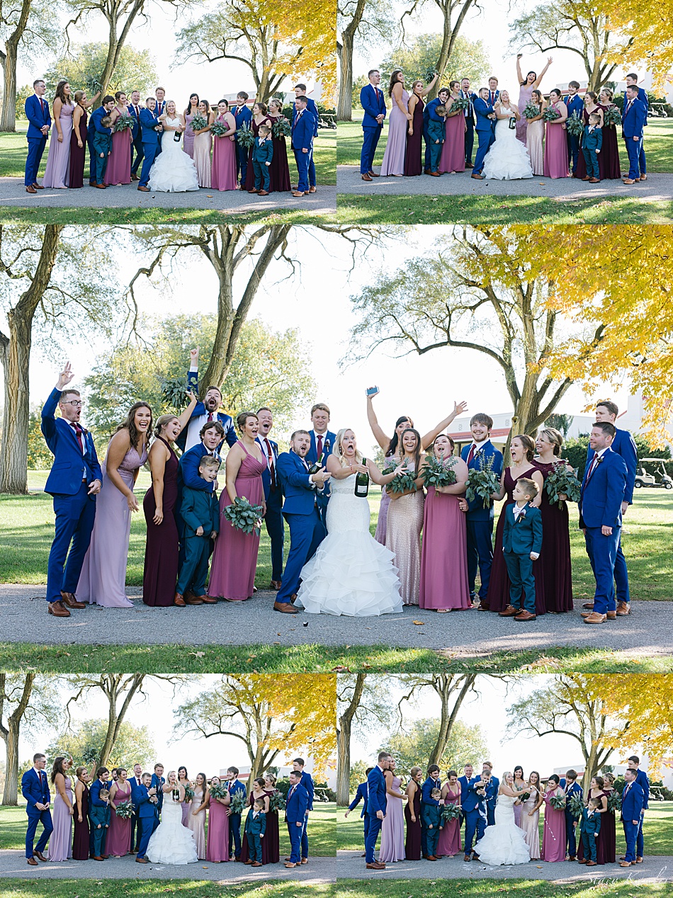 Fun Champagne Photos with Wedding Party