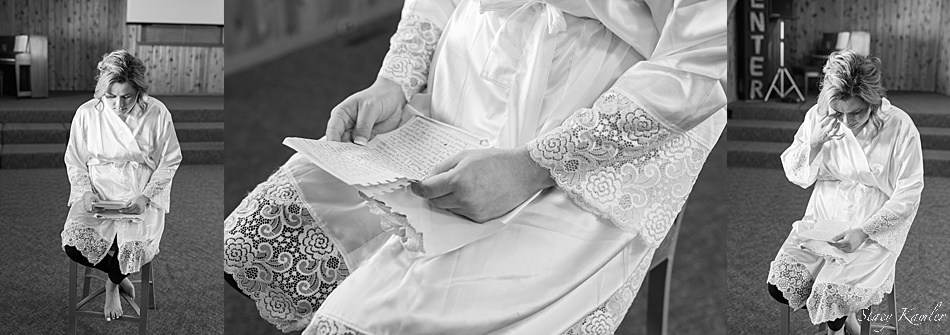 Bride reading note from groom at Arbor Drive Community Church, York, NE